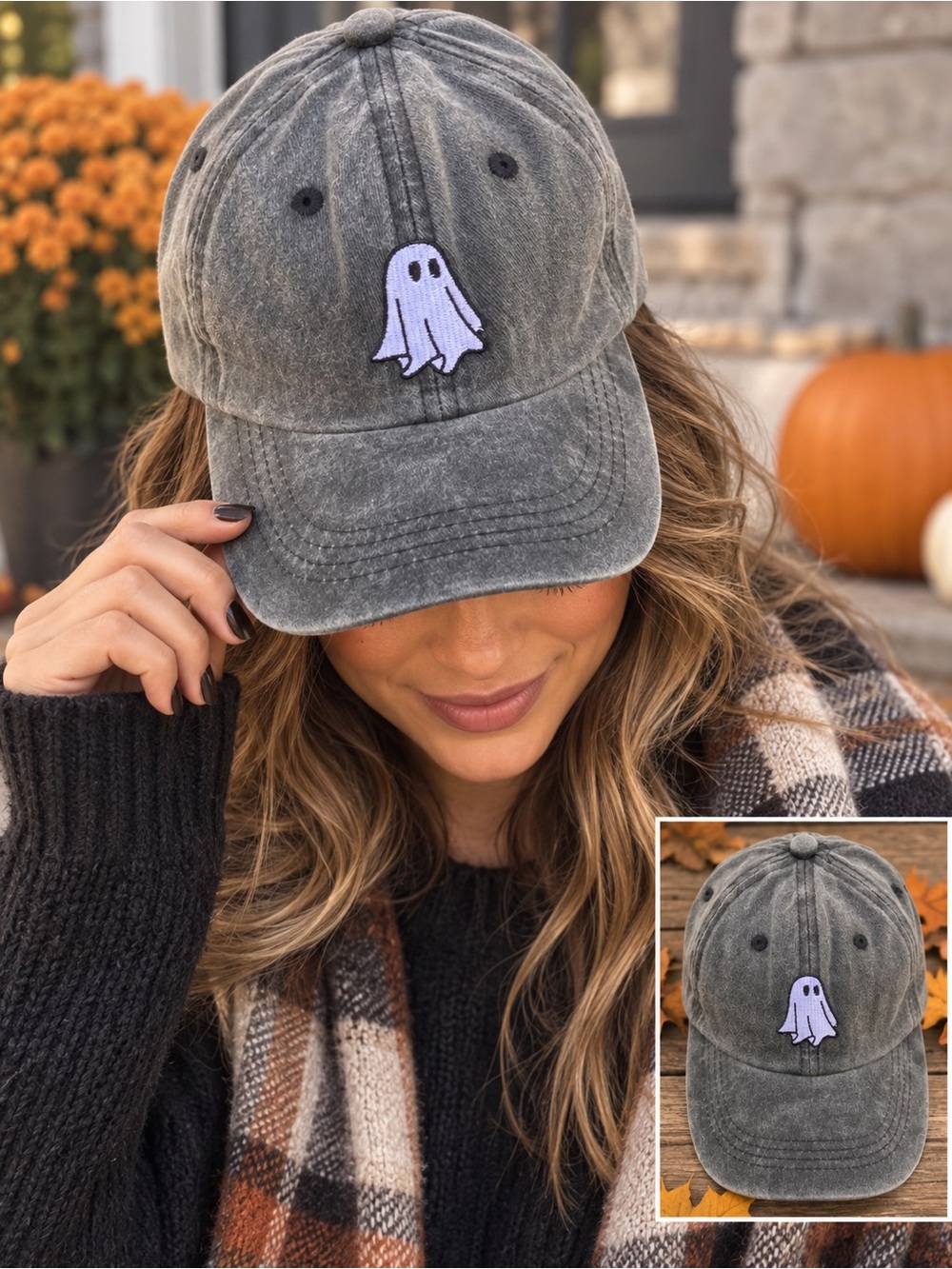 Vintage Washed Ghost Embroidered Baseball Cap